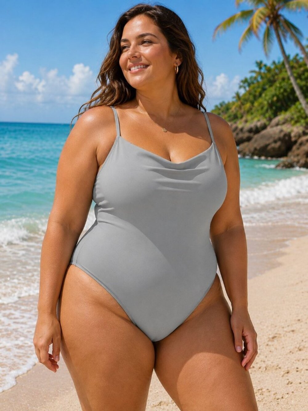 Shade & Shore size 22 High-Leg Cheeky One-Piece Swimsuit In Silver NEW